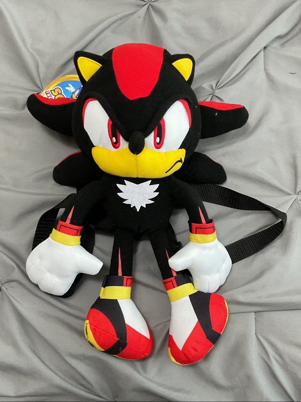 Black & Red Plush Character Kids Backpack - Shadow-Inspired Design